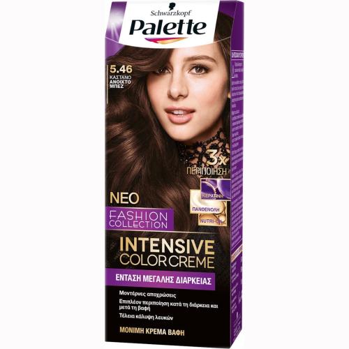 Schwarzkopf Palette Intensive Hair Color Creme Kit Μόνιμη Κρέμα Βαφή Μαλλιών για Έντονο Χρώμα Μεγάλης Διάρκειας & Περιποίηση 1 Τεμάχιο - 5.46 Καστανό Ανοιχτό Μπεζ